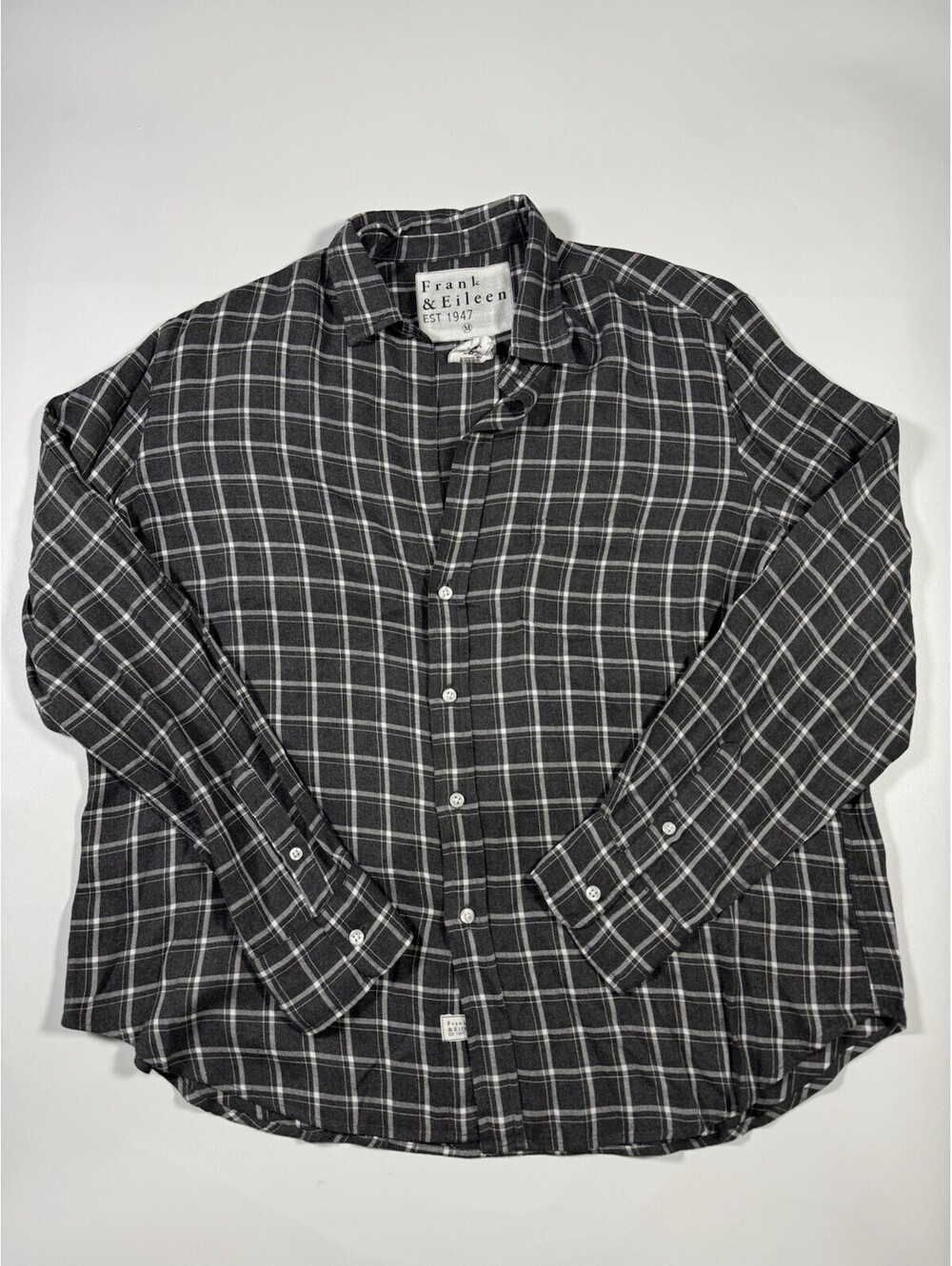 Frank & Eileen Women’s M Black Gray Plaid Button Down Shirt Italian Cotton